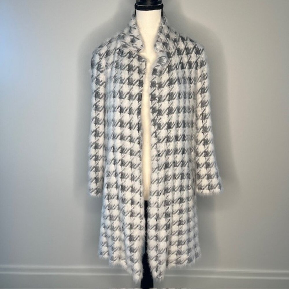 Melloday Women's Faux Fur Checkered Print Coat with Pockets, Size Small